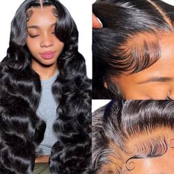 Black 13x4 Lace Front Human Hair Body Wave Pre Plucked 200% Density Wig 22 Inch *NEW*