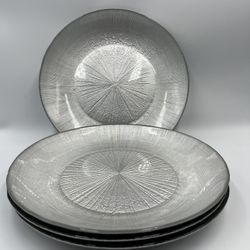 Set of 4 Silver Metallic Back Painted Glass Salad/Dessert Plates - 8 3/4" Elegant Design