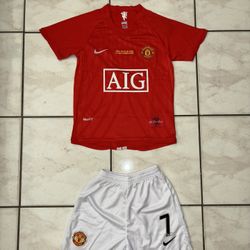 Retro Ronaldo 2008 UCL Final Manchester United Kids Jersey  Set With Shorts Size Small Medium Large XL 