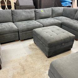 New Dark Grey Sectional Sofa With Ottoman 