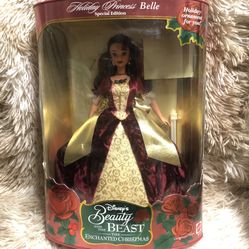  Disney Beauty and the Beast Holiday Princess Belle Doll 1997 Mattel 16710 w/ Ornament