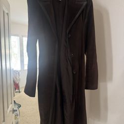 Alfani Real Suede Leather And Leather Trim Brown Coat