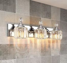 LED Modern Crystal Bathroom Vanity Lights Over Mirror, Chrome Bathroom Light Fixtures Wall Light