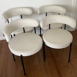 Set of Four CB2 Inesse Ivory White Boucle Black Metal Desk or Dining Chairs