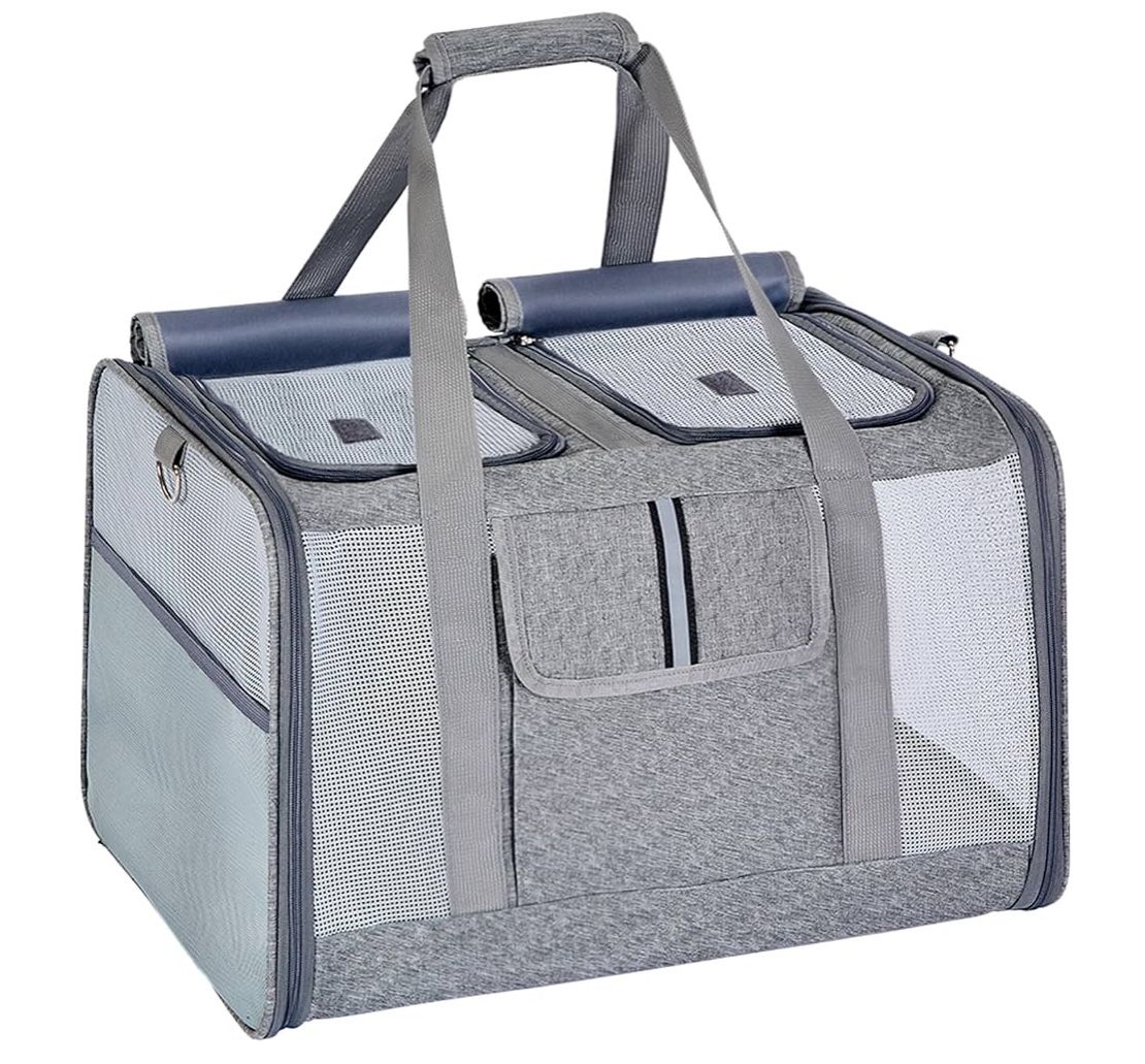 Large Cat Carrier for 2 Cats, 21.7X 13.8X 13.8in Pet Carrier for Cat and Dog Up to 38lbs, All-Sided Mesh Cat Carriers with Great Ventilation, Portable