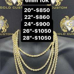 10k Rope Chain Gold 6mm