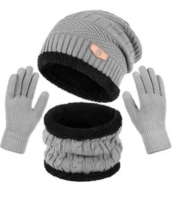 Winter Beanie Hat Scarf & Gloves