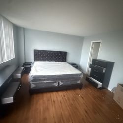 King  Size Bedroom Set. With Mattress And Box Spring 2 Nightstand And Dresser.   1 Chest. All New Furniture Free Delivery Free Installation