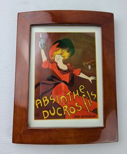Vintage Woman In Red ABSINTHE DUCROS FILS Postcard & Wood Rocco Frame