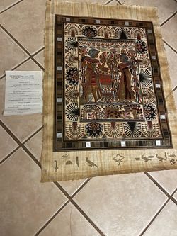 Egyptian Papyrus Painting with Certificate