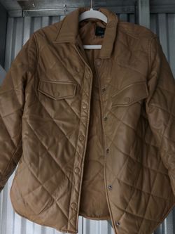 Brown Quilted Faux Leather Snap-Front Shacket / Jacket