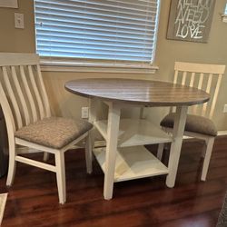 Round Wood Dining Table with 2 Chairs – White Base