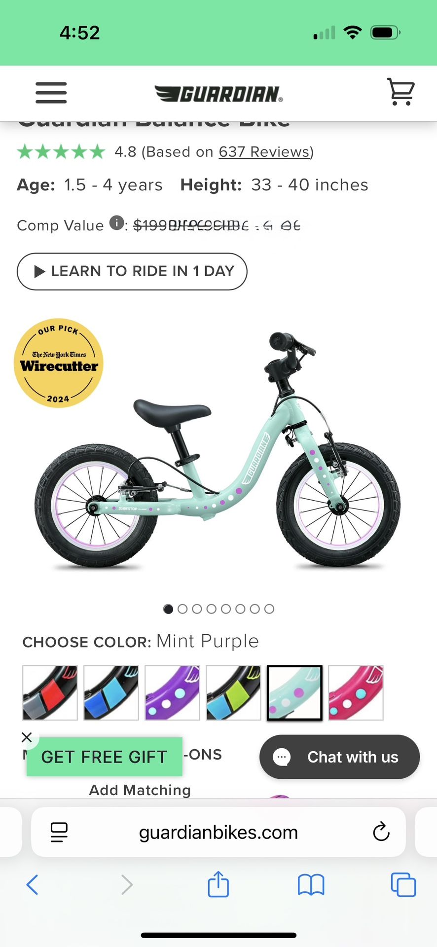 Guardian Balance Bike for toddlers brand new
