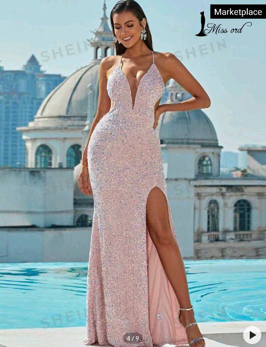Missord Lace up Open Back Sequin Formal Dress