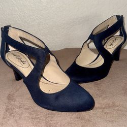 Navy Blue Suede Heels Size 7.5