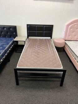 Twin Bed Frame with Mattress and Headboard