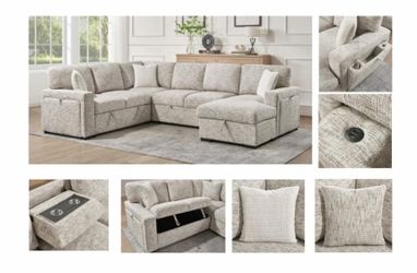 EXTRA LARGE SECTIONAL SOFA WITH SLEEPER OPTION STORAGE,USB CHARGING AND CUPHOLDERS