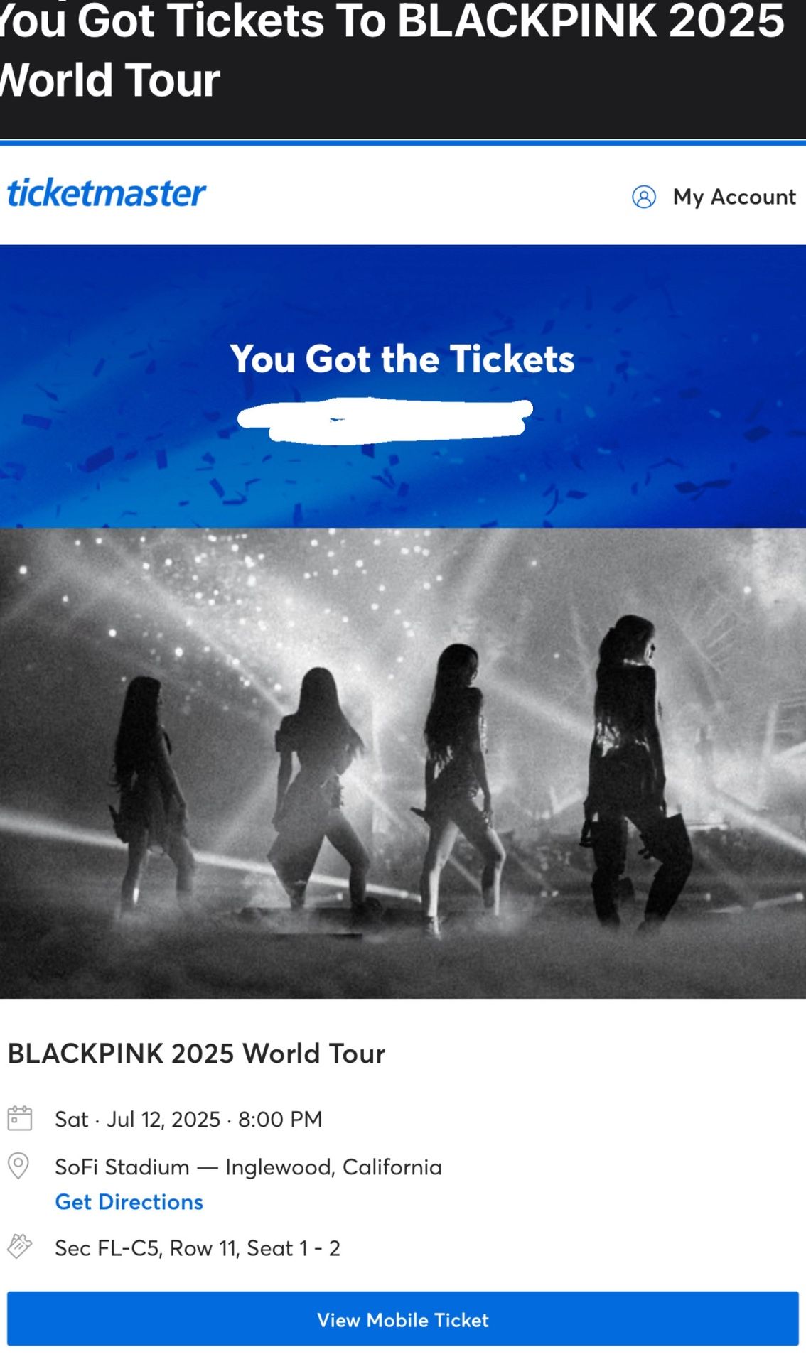 BLACKPINK Floor Tickets Saturday July 12 World tour