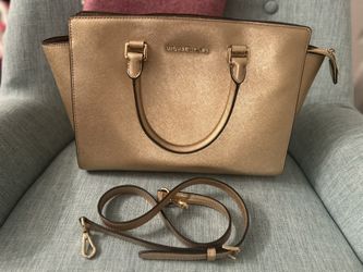 Michael Kors Selma Medium Gold Metallic Leather Satchel