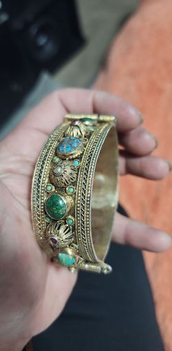vintage sterling silver gilt filigree / jade  bracelet/bangle