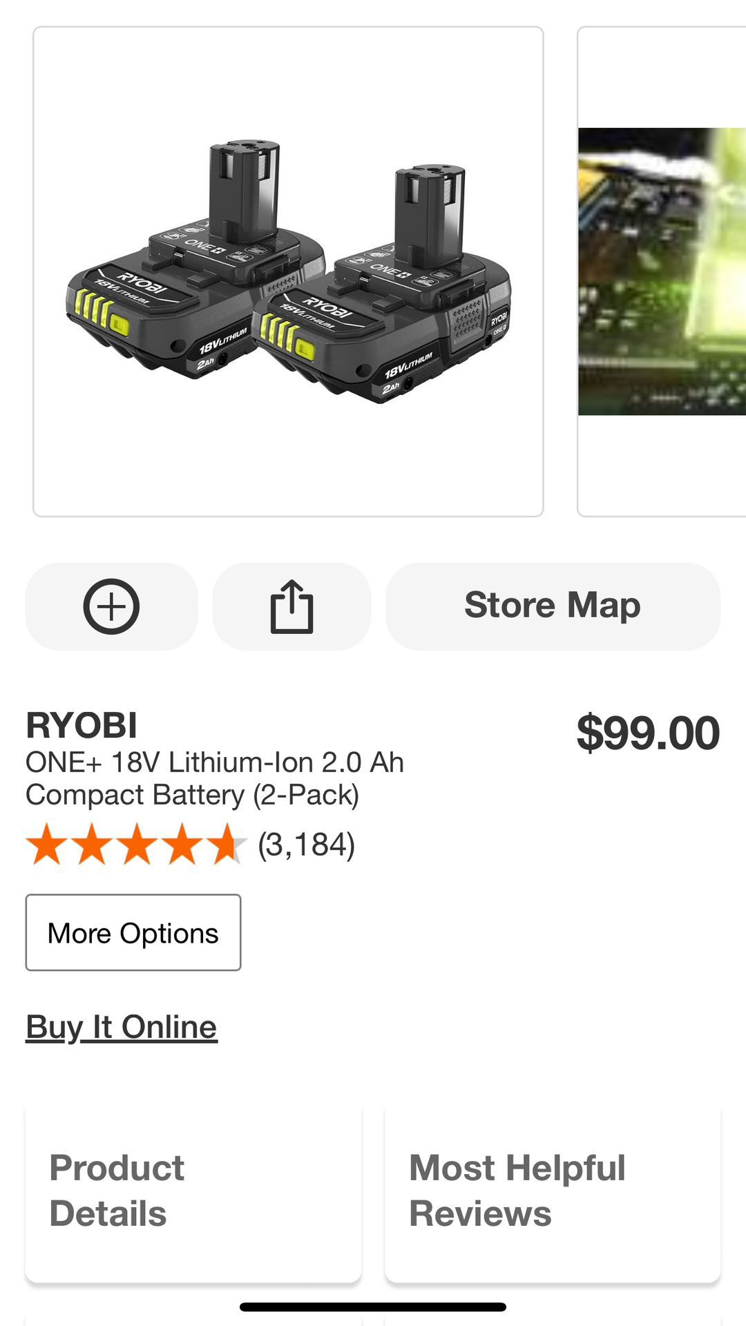 Ryobi 18 V 2 Ah Battery Pack