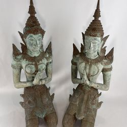 Antique Vintage Gilt Bronze Thai Statues. Praying Angels. Well Kept Condition!