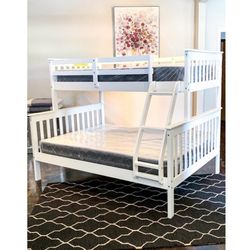 New White Twin Over Full Bunk Beds With Plush Mattresses.  (And A Free Delivery)