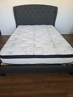 Queen Size Upholstered Bed Frame + Mattress $300 OBO