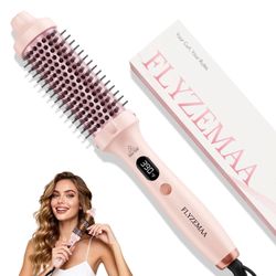 FLYZEMAA Thermal Brush, 3-in-1 Heated Round Brush for Curling, Curling Iron Brush, 1.5-inch Ceramic Barrel, Dual Voltage, Pink