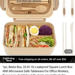 1pc, Bento Box, 33.81 Oz Leakproof Square Lunch Box With Microwave Safe Tableware For Office Workers, Teenagers, And School Students, Hand Washable Be