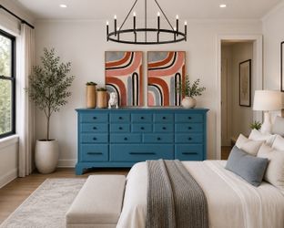 Modern turquoise dresser with black hardware
