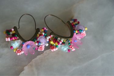 Beaded Floral Hoop Earrings