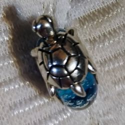 Vintage Pandora Murano Glass And Sterling Silver Turtle Charm 