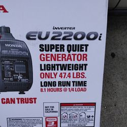 Brand New Honda Bluetooth Be You 2200 Generator New In Box Weighs Under 50 Lb Runs At 1/2 Load 8 Hours