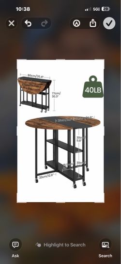 CHOEZON Folding Dining Table, Kitchen Table with 6 Wheels, Folding Round Table with 2-Layer Storage Shelf, Space Saving Dining Table for Small Spaces,