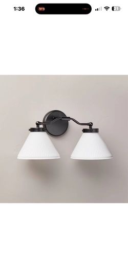 Reeded Milk Glass 2 Sconces Black Finish - Hearth & Hand farmhouse light fixture