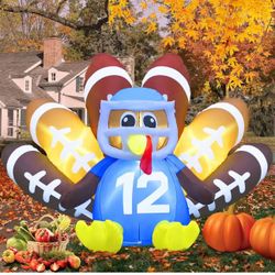 8FT Long Thanksgiving Inflatables Turkey Decorations,Blow up Turkey Inflatable with Built-in Led Lights,Football Inflatable Turkey Outdoor for Outdoor