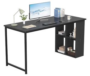 Topfurny 47.2" Black Computer Desk with Storage Shelves