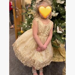 6 To 12 Months Gold Dress For Special Occasion 