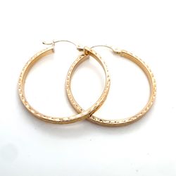 10k Gold Earrings Textured Flat Bar Hollow Hoop 2grams 139659 12