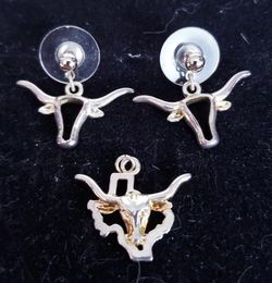 TEXAS LONGHORN STERLING SILVER EAREINGS & PENDANT