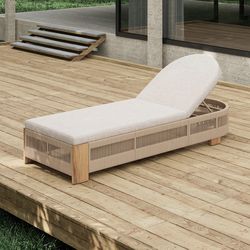 Assembled New Outdoor Chaise Lounge Chair with Adjustable Backrest & Waterproof Cushion - Acacia Wood Pool Sun Lounger
