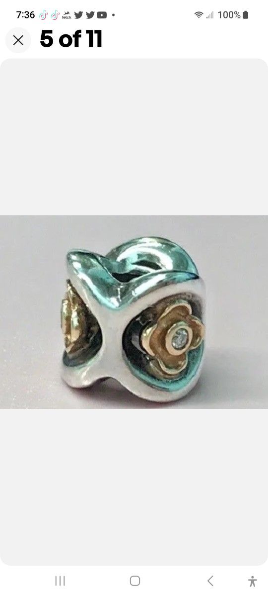 Gold & Diamond Pandora Flower Charm Retired