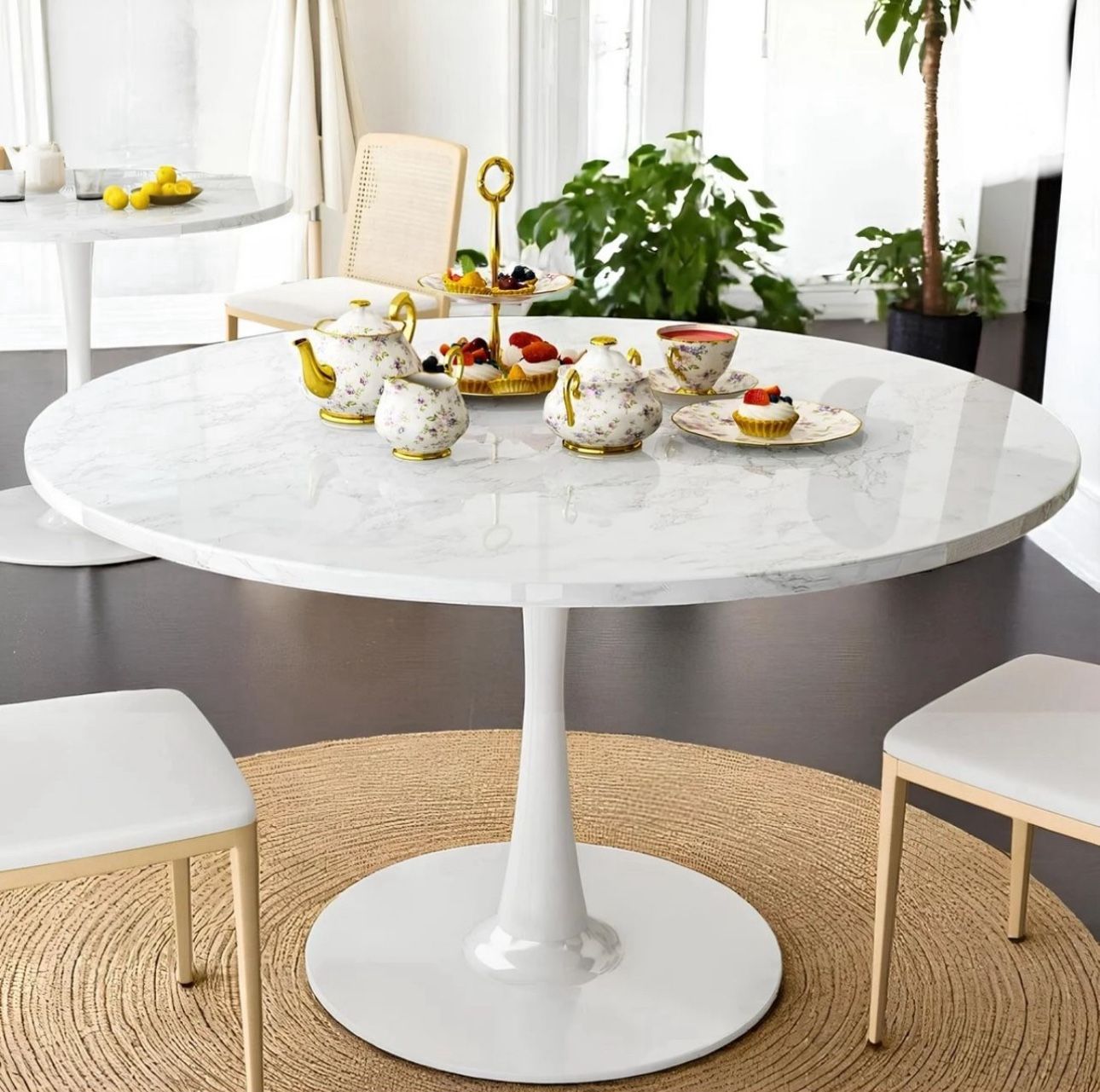 Round Dining Table, 42 inch Round Artificial Marble Dining Table, Round Pedestal Table, New In Box
