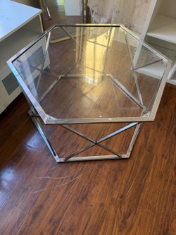 Hexagon Glass Side Table - Chrome Frame