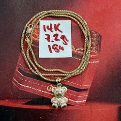 14K Solid Gold Chain and Pendant For Wedding 7.2Gr 18 Inches Long 