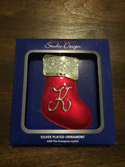Silver Plated With European Crystal Ornament , “K”. New in Box. $5