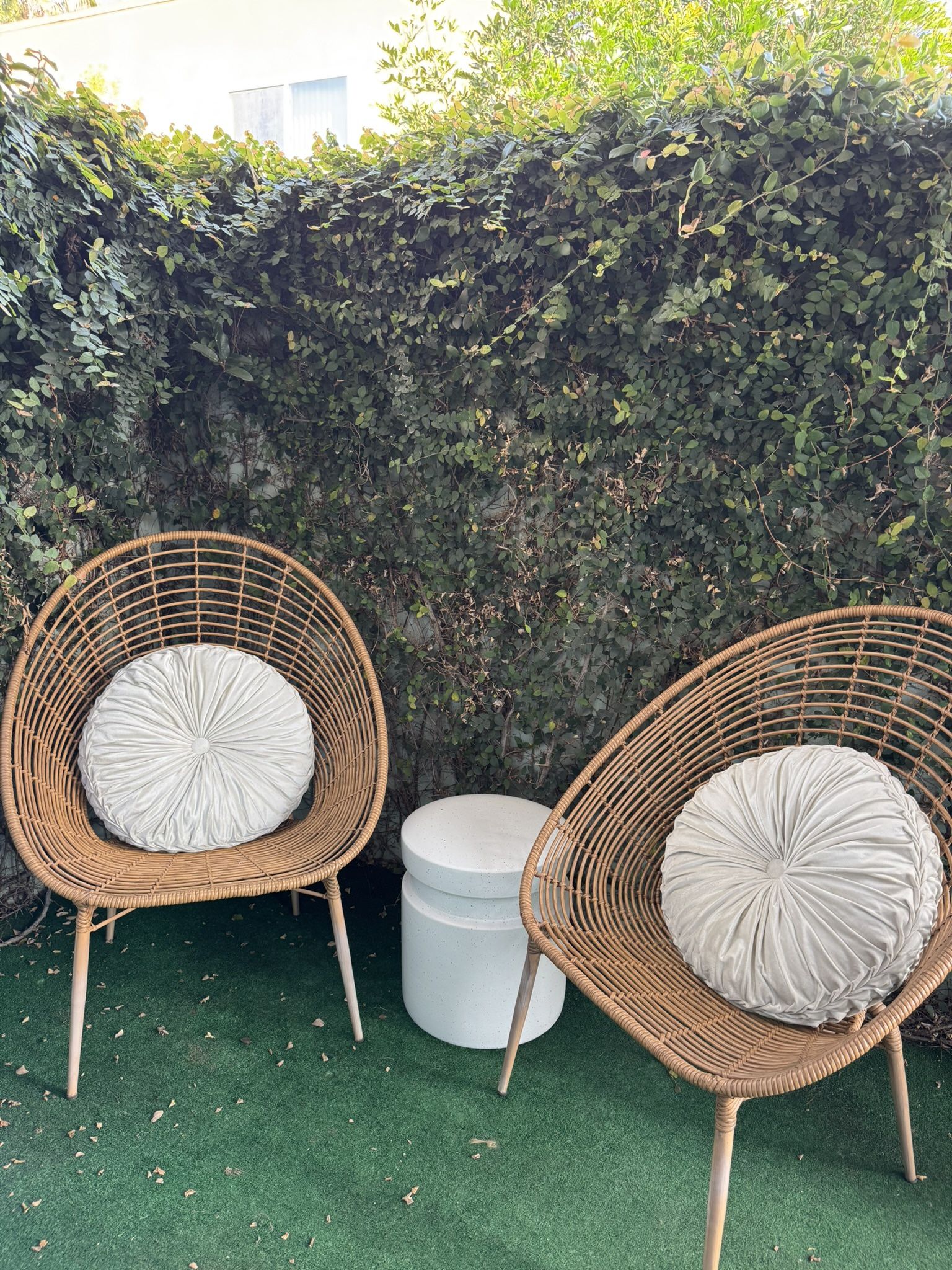 Set of 2 Outdoor Rattan Chairs with Side Table