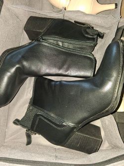 Black Leather Ankle Boots with Block Heel
