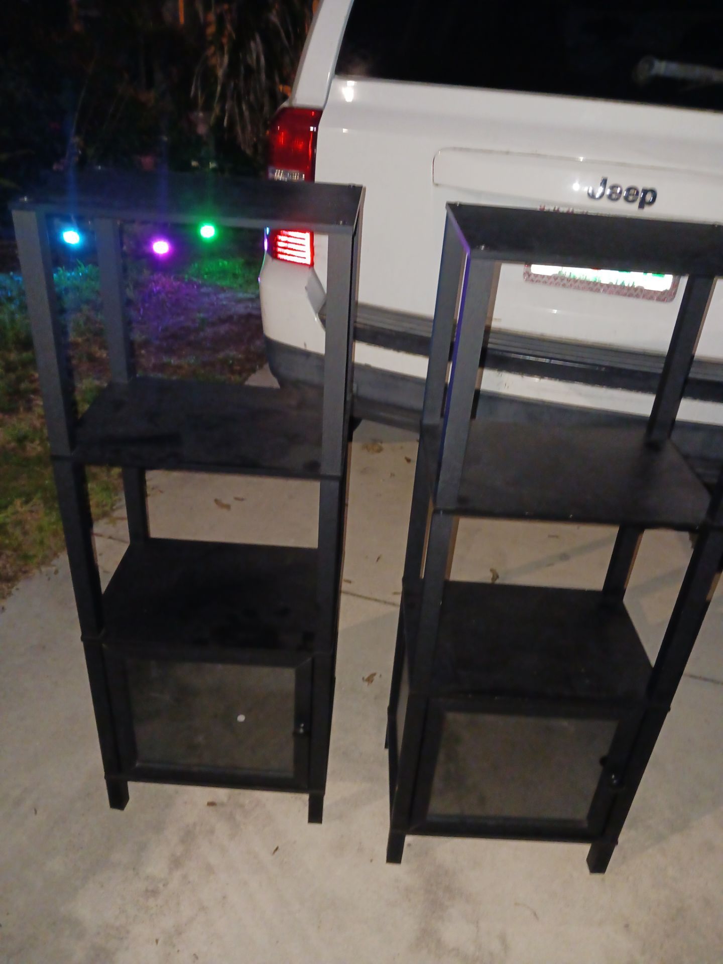 2 NEW BEAUTIFUL BLACK SHELF STAND https://offerup.co/faYXKzQFnY?$deeplink_path=/redirect/ DOOR THAT OPENS 40 SET FIRM